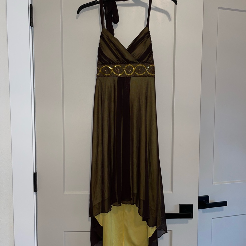 City Triangles Brown and Gold One Shoulder Sleeveless Gown
